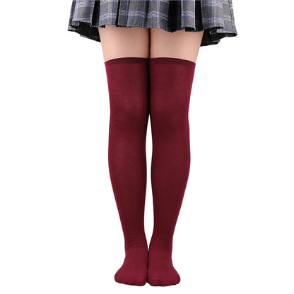 Women Solid Colors Stockings Long Over Knee High Socks Dance Cosplay Performance Socks Classic Colors Leggings Black White Gray