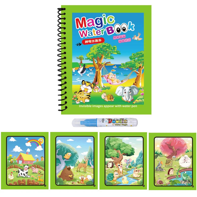 Magic Water Drawing Book Reusable Mess Free Coloring Book for Kids