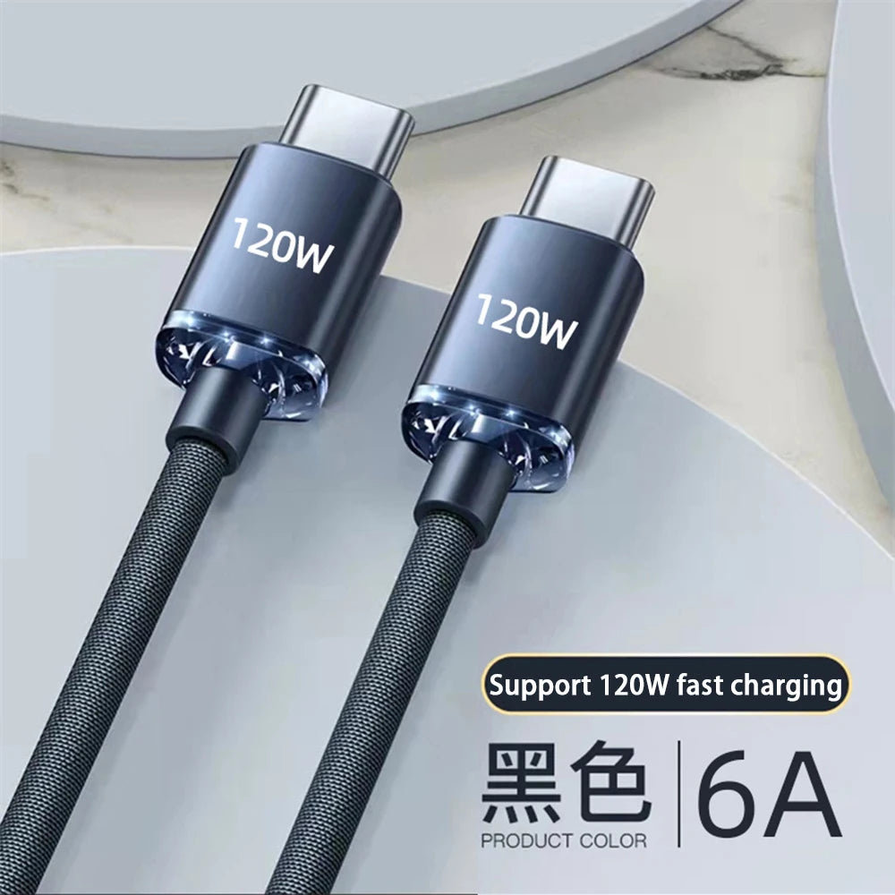 USB-C to USB-C Fast Charging Cable 120W Braided Data Sync Cord