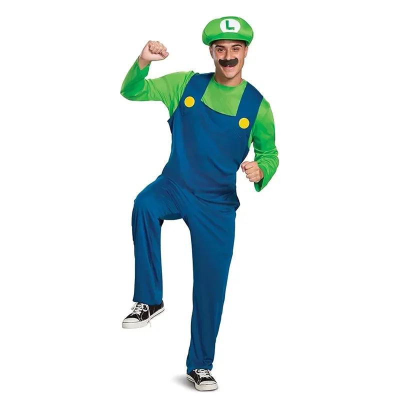 Adult Plumber Costume with Hat, Mustache and Jumpsuit
