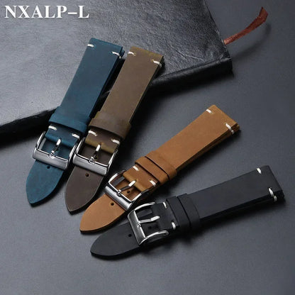 Leather Watch Band Vintage Handmade Strap 18mm 20mm 21mm 22mm