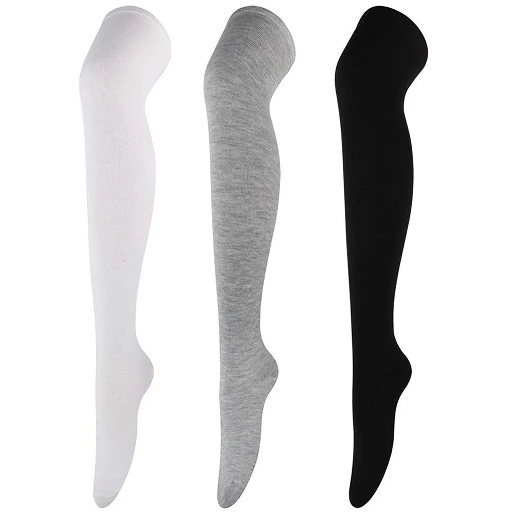 Women Solid Colors Stockings Long Over Knee High Socks Dance Cosplay Performance Socks Classic Colors Leggings Black White Gray