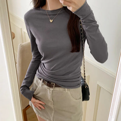 Women's Long Sleeve T-Shirt Casual Slim Fit Crew Neck Top
