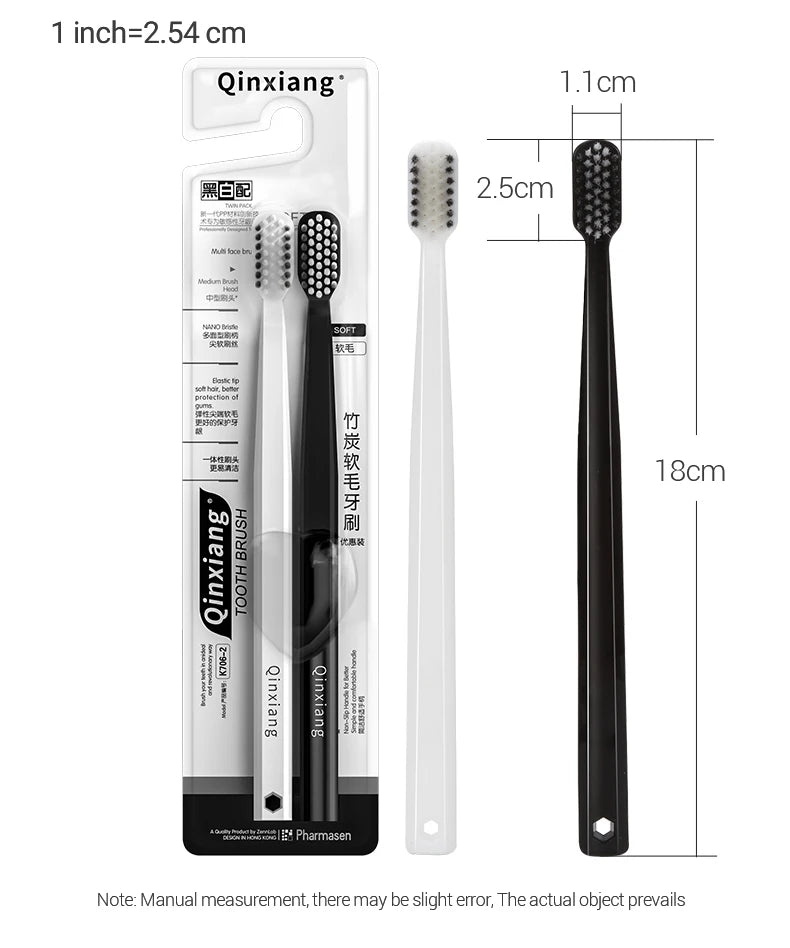 Soft Bristle Toothbrush Set 10 Pack Bamboo Charcoal for Adults