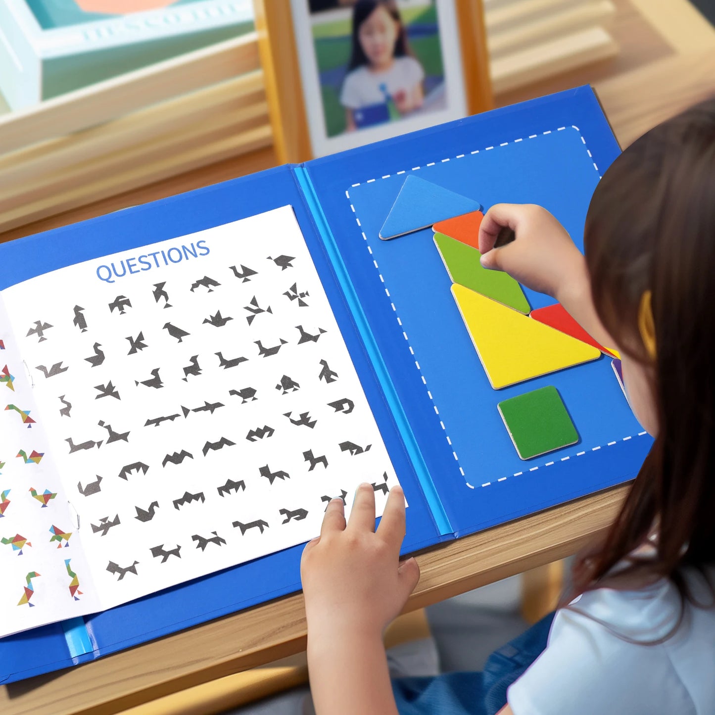 Magnetic Tangram Puzzle Book Wooden Geometry Learning Toy for Kids