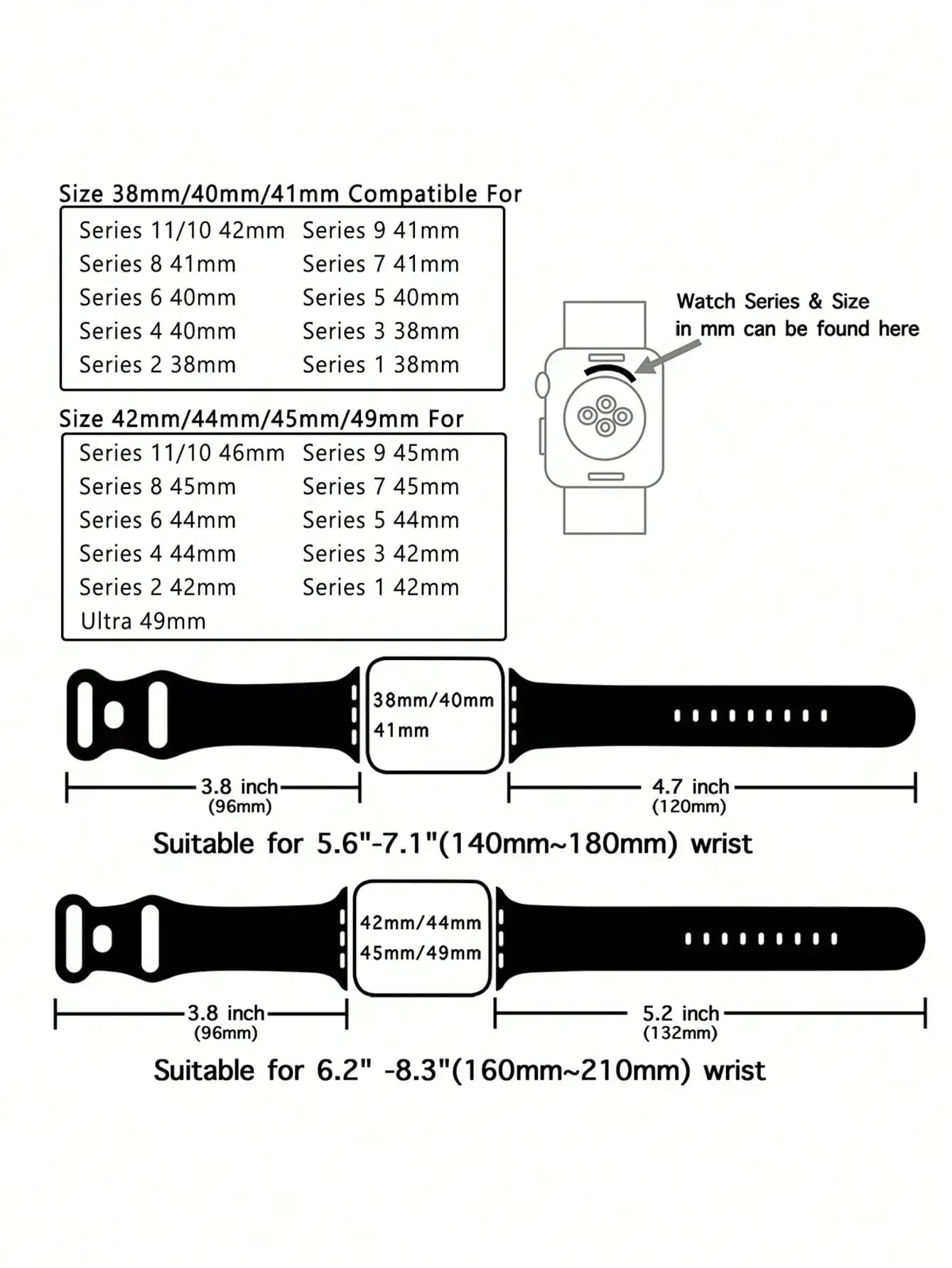Silicone Watch Band Waterproof Sports Strap for 38mm–49mm Watches