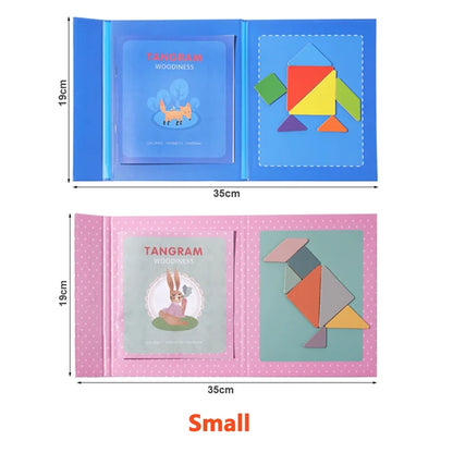 Magnetic Tangram Puzzle Book Wooden Geometry Learning Toy for Kids