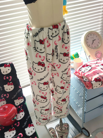 Women’s Pajama Pants with Cute Cartoon Print and Elastic Waist