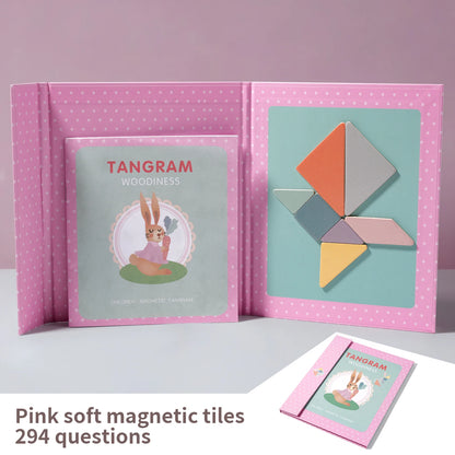 Magnetic Tangram Puzzle Book Wooden Geometry Learning Toy for Kids