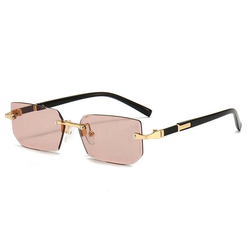 Rimless Rectangle Sunglasses with Mirrored Lenses for Women