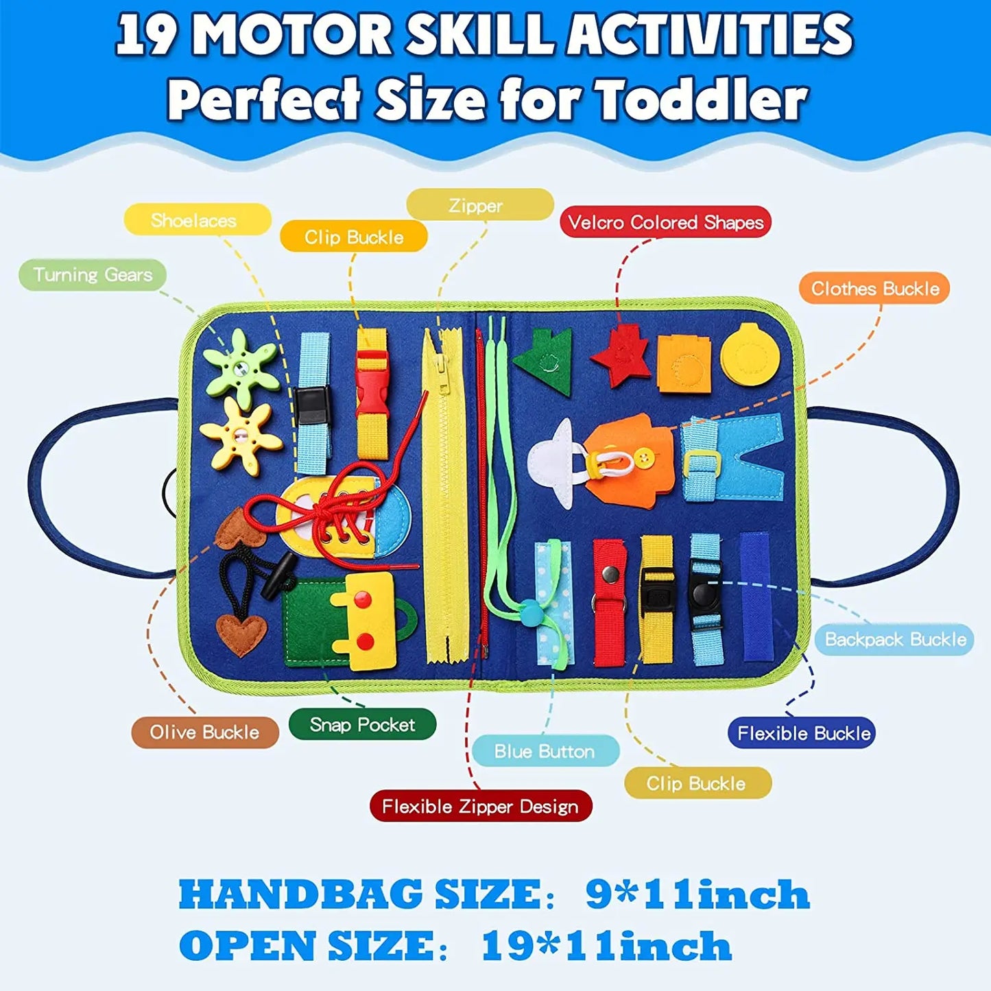 Montessori Busy Board Sensory Activity Toy for Toddlers 45 x 28 cm