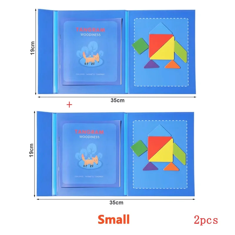Magnetic Tangram Puzzle Book Wooden Geometry Learning Toy for Kids