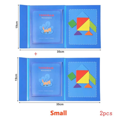 Magnetic Tangram Puzzle Book Wooden Geometry Learning Toy for Kids