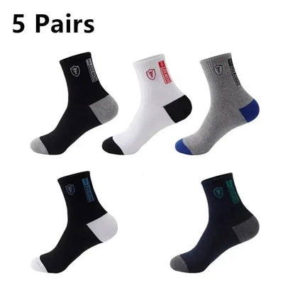 Men's Sports Socks Breathable Mid-Calf Basketball Socks 5 Pairs