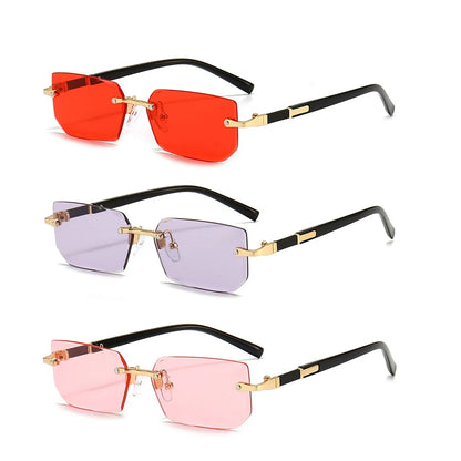 Rimless Rectangle Sunglasses with Mirrored Lenses for Women