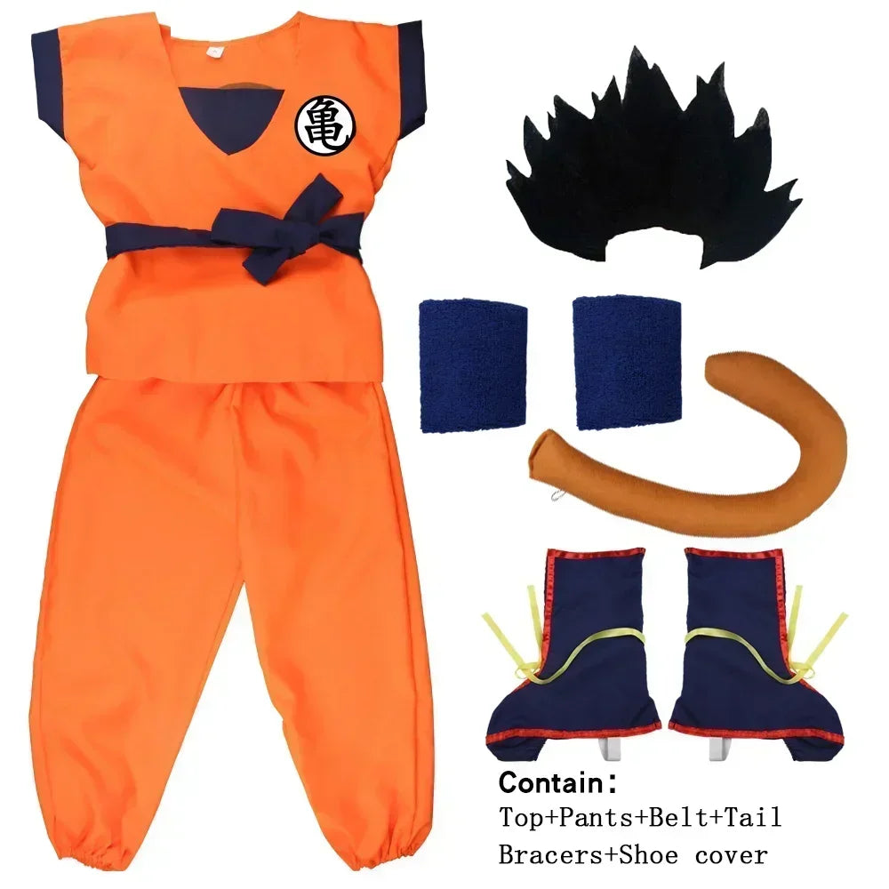 Martial Arts Costume with Wig Tail and Wristbands for Kids & Adults