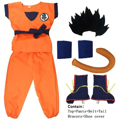 Martial Arts Costume with Wig Tail and Wristbands for Kids & Adults