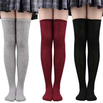 Women Solid Colors Stockings Long Over Knee High Socks Dance Cosplay Performance Socks Classic Colors Leggings Black White Gray