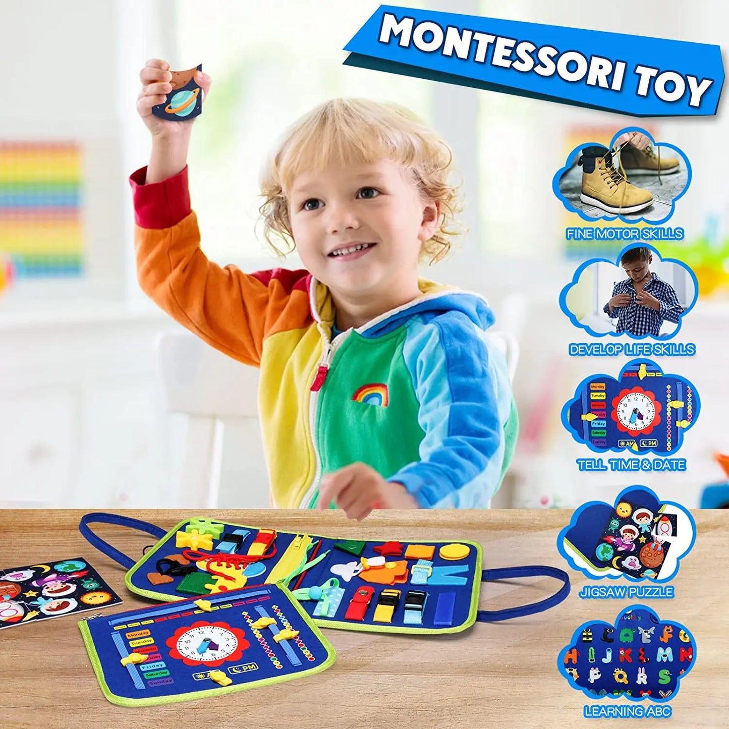 Montessori Busy Board Sensory Activity Toy for Toddlers 45 x 28 cm