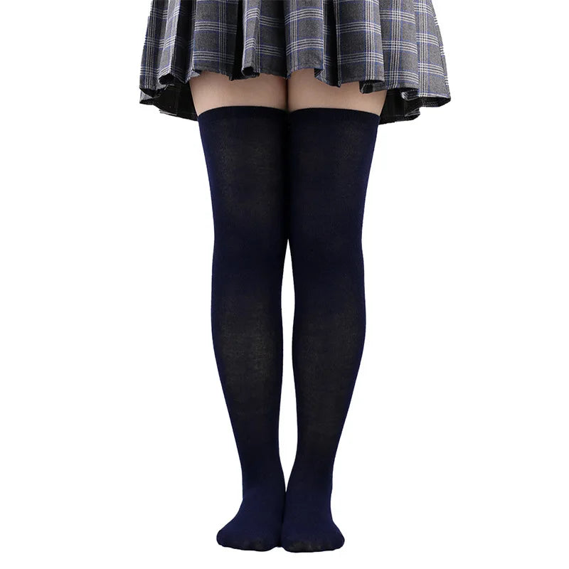 Women Solid Colors Stockings Long Over Knee High Socks Dance Cosplay Performance Socks Classic Colors Leggings Black White Gray