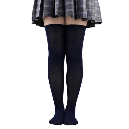 Women Solid Colors Stockings Long Over Knee High Socks Dance Cosplay Performance Socks Classic Colors Leggings Black White Gray
