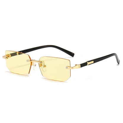Rimless Rectangle Sunglasses with Mirrored Lenses for Women