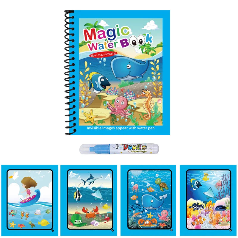 Magic Water Drawing Book Reusable Mess Free Coloring Book for Kids