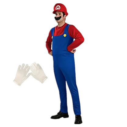 Adult Plumber Costume with Hat, Mustache and Jumpsuit