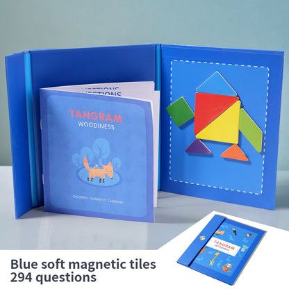 Magnetic Tangram Puzzle Book Wooden Geometry Learning Toy for Kids