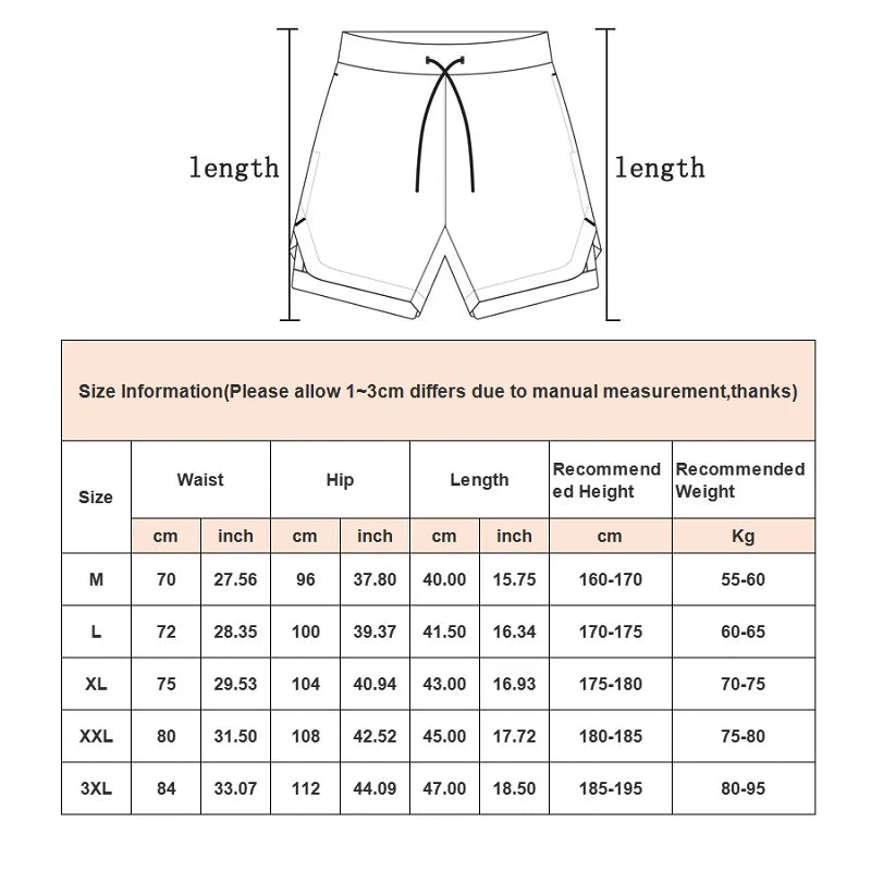 2 in 1 Running Shorts Men Quick Dry Gym Training Shorts