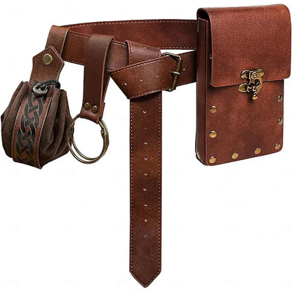Medieval Cosplay Belt Set with Waist Pouch for Renaissance Costume
