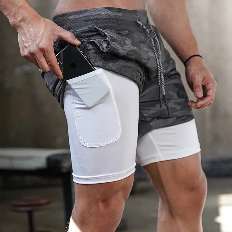 2 in 1 Running Shorts Men Quick Dry Gym Training Shorts