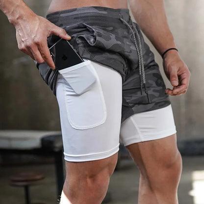 2 in 1 Running Shorts Men Quick Dry Gym Training Shorts