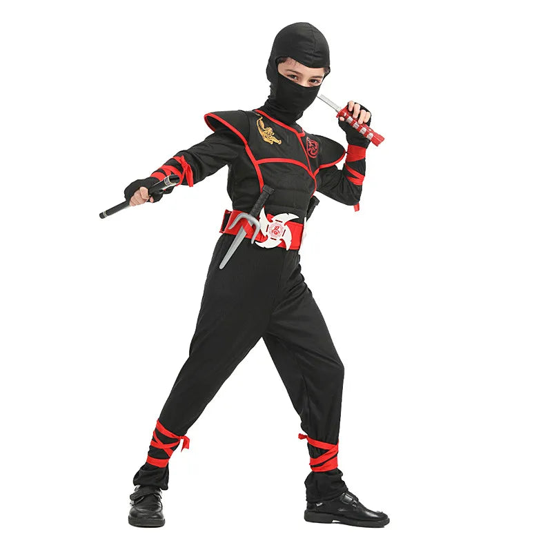 Kids Ninja Costume Set with Hood and Accessories for Halloween
