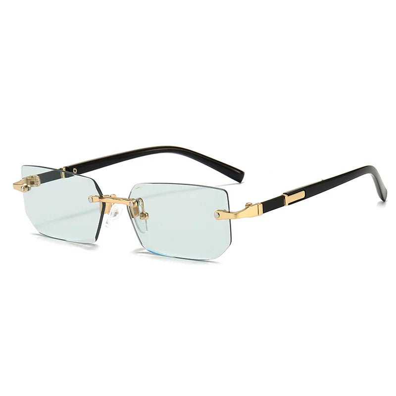 Rimless Rectangle Sunglasses with Mirrored Lenses for Women