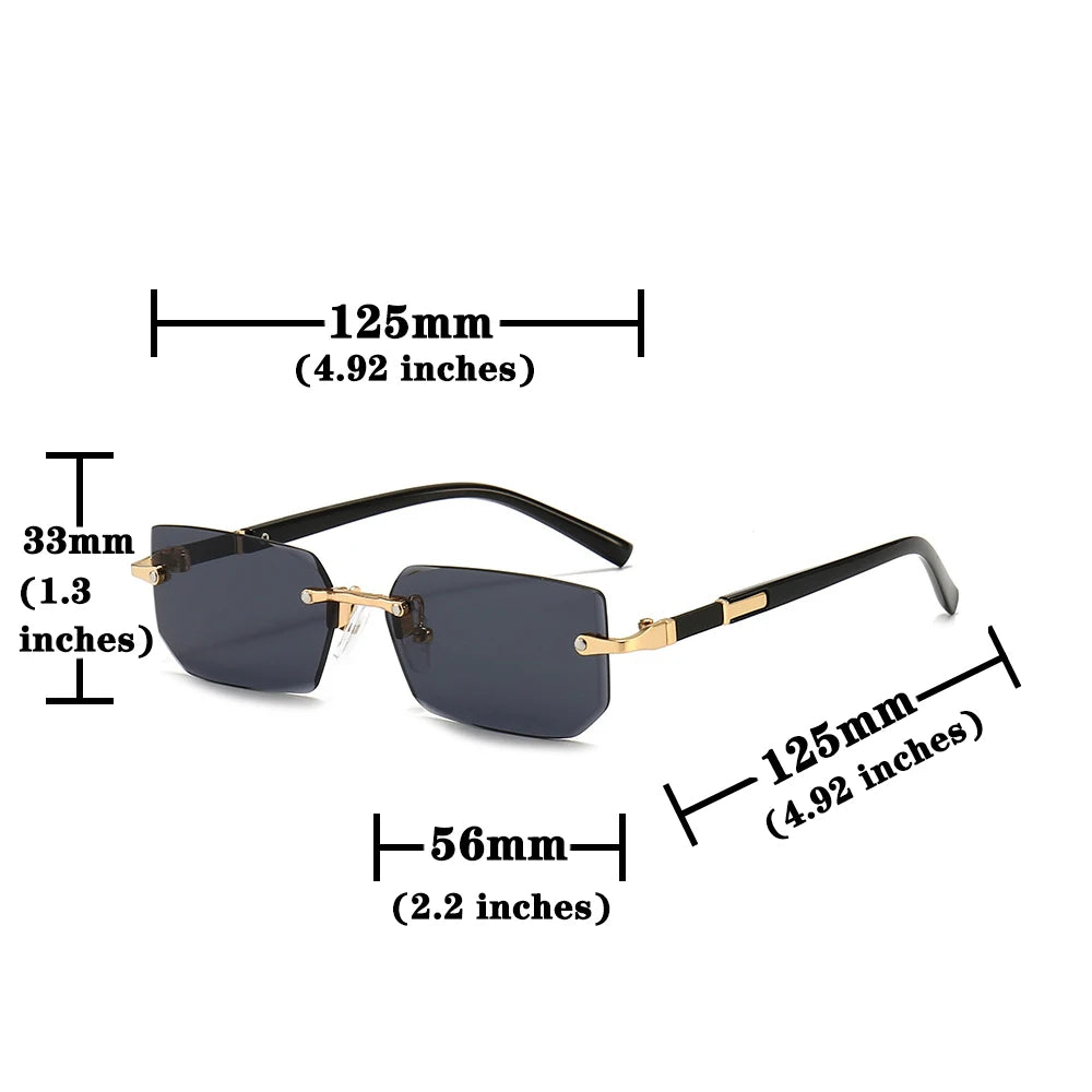 Rimless Rectangle Sunglasses with Mirrored Lenses for Women