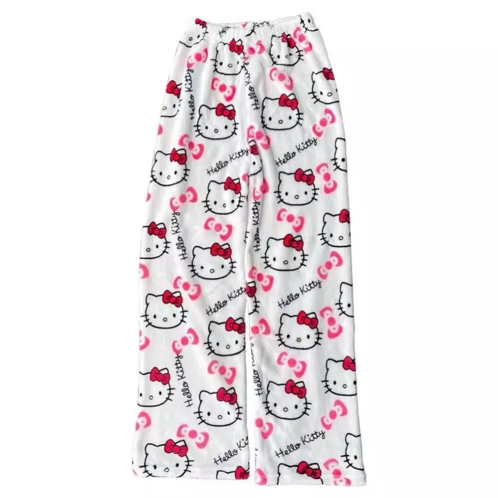 Women’s Pajama Pants with Cute Cartoon Print and Elastic Waist