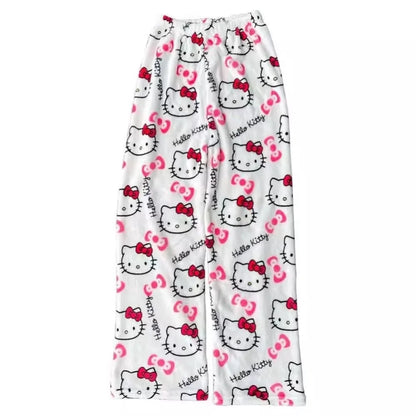Women’s Pajama Pants with Cute Cartoon Print and Elastic Waist