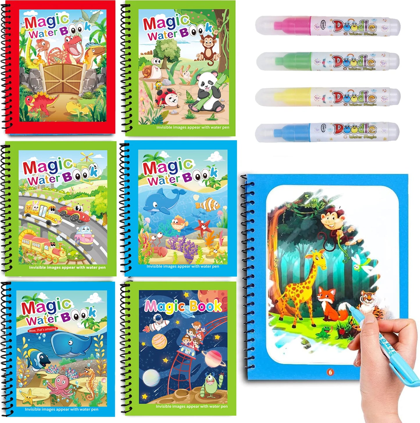 Magic Water Drawing Book Reusable Mess Free Coloring Book for Kids