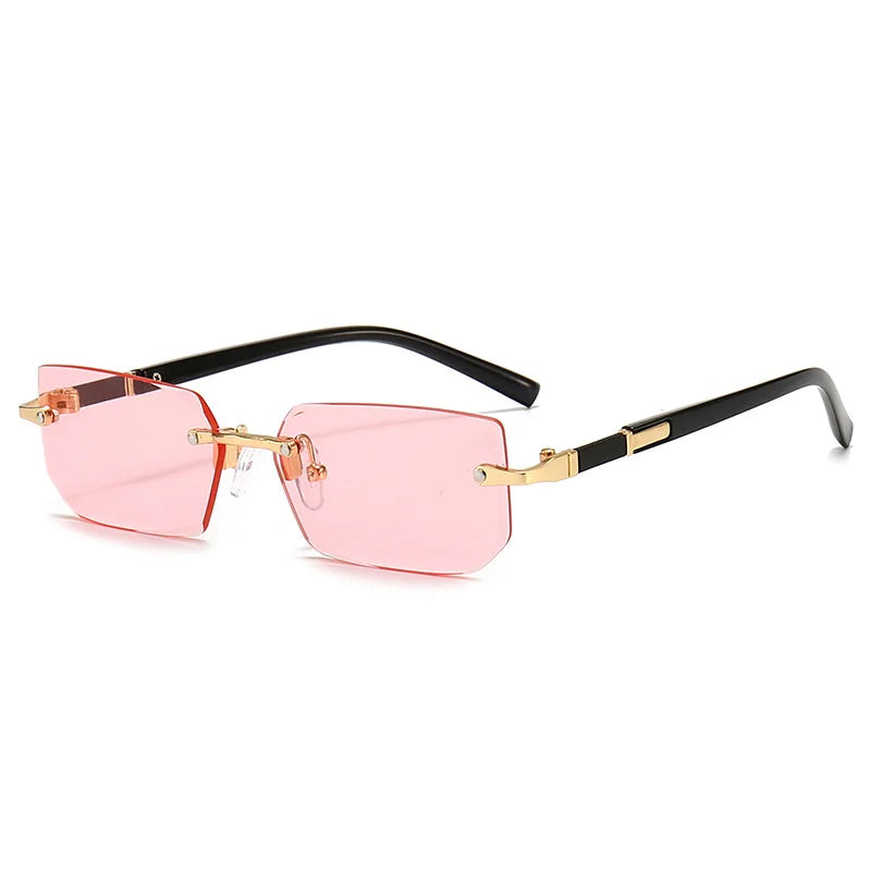 Rimless Rectangle Sunglasses with Mirrored Lenses for Women