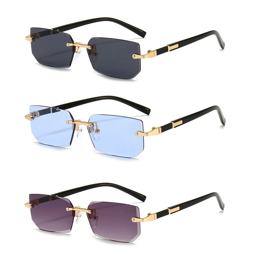 Rimless Rectangle Sunglasses with Mirrored Lenses for Women