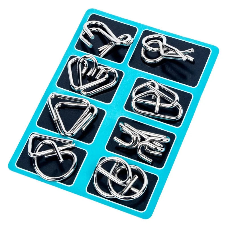 Metal Brain Teaser Puzzle Set 8PCS Wire IQ Mind Challenge Game