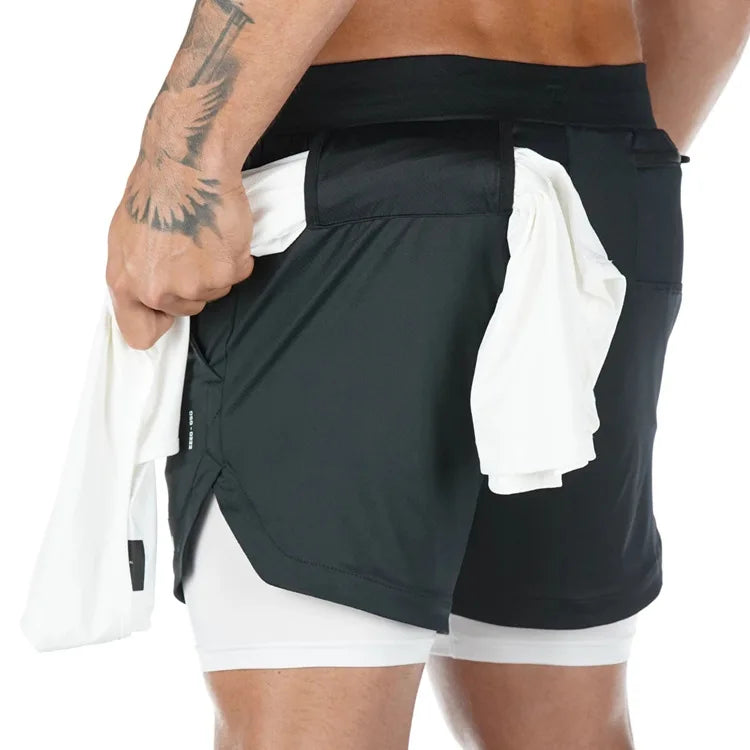 2 in 1 Running Shorts Men Quick Dry Gym Training Shorts