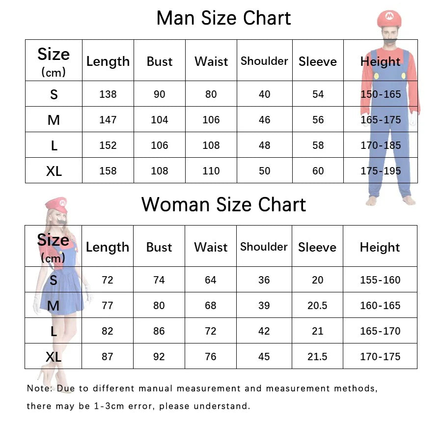Plumber Cosplay Costume Adult Jumpsuit Set for Halloween Parties