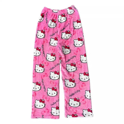 Women’s Pajama Pants with Cute Cartoon Print and Elastic Waist