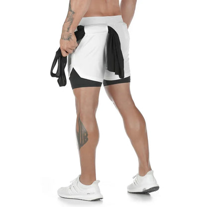 2 in 1 Running Shorts Men Quick Dry Gym Training Shorts