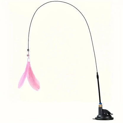 Cat Teaser Wand Toy with Feather & Bell Suction Cup Interactive Play