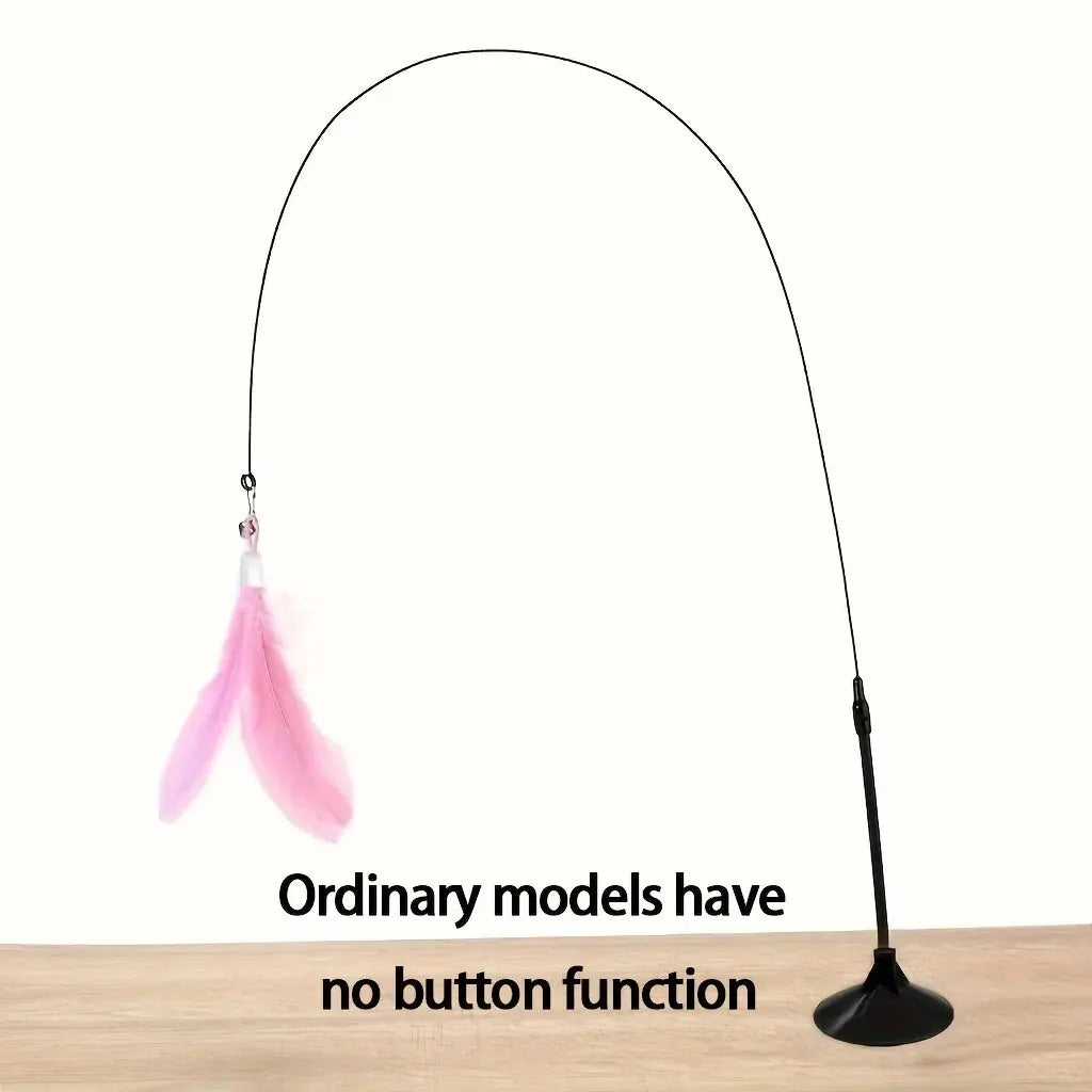 Cat Teaser Wand Toy with Feather & Bell Suction Cup Interactive Play