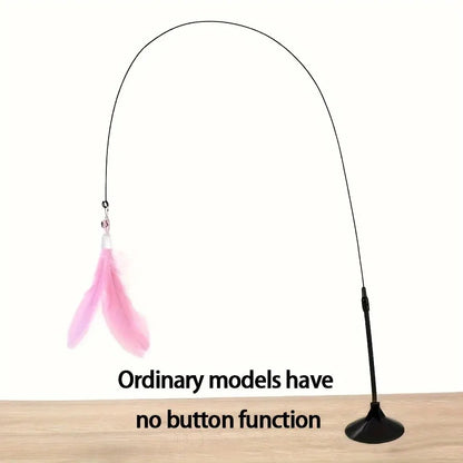 Cat Teaser Wand Toy with Feather & Bell Suction Cup Interactive Play