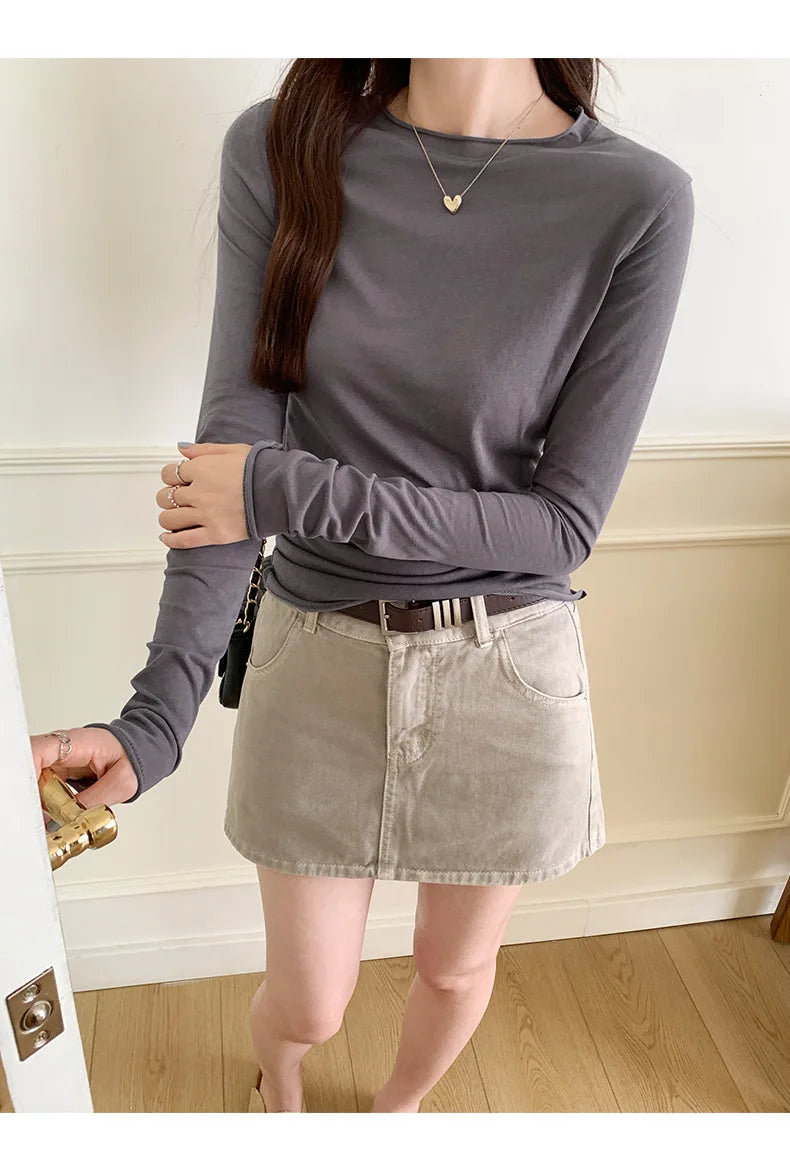 Women's Long Sleeve T-Shirt Casual Slim Fit Crew Neck Top